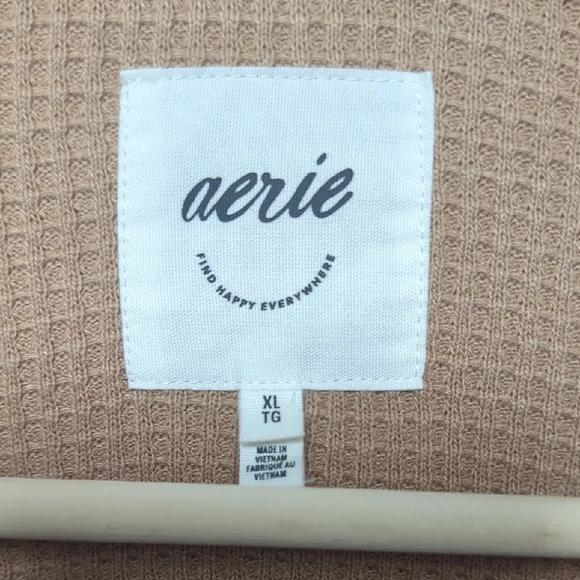 Aerie LumberJane Waffle Shirt Cappuccino Tan Button Up Oversized Relaxed XL - Picture 10 of 16